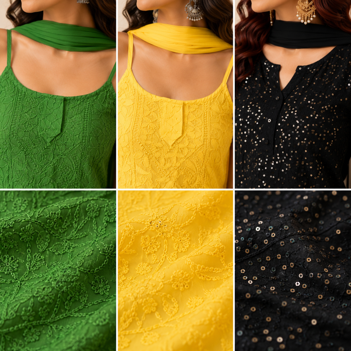3 Women's Chikankari Kurta Set with Dupatta ( CK3 )