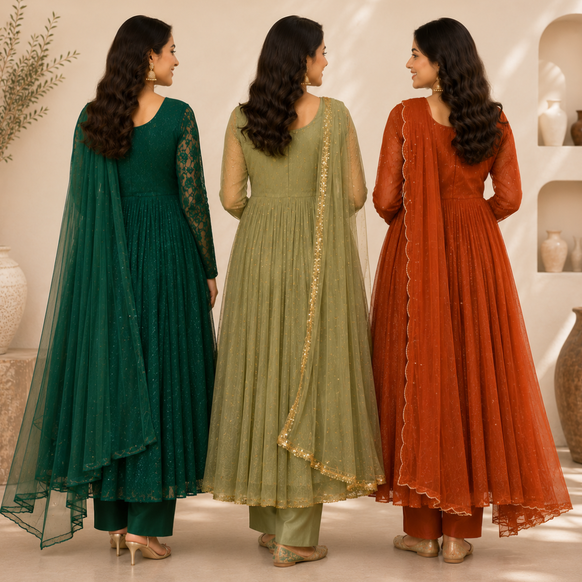 3 Anarkali Style Kurta Set with Dupatta ( A3 )