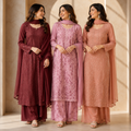 3 Women's Chikankari Kurta Set with Dupatta ( CK4 )