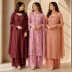 3 Women's Chikankari Kurta Set with Dupatta ( CK4 )