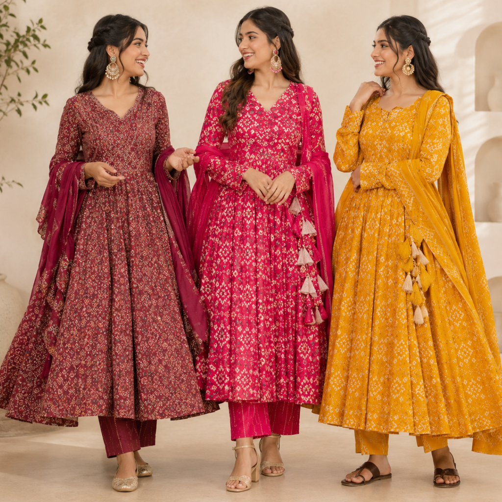 3 Anarkali Style Kurta Set with Dupatta ( A4 )