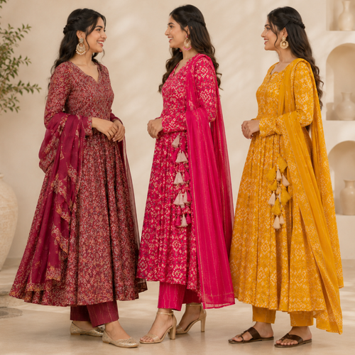 3 Anarkali Style Kurta Set with Dupatta ( A4 )