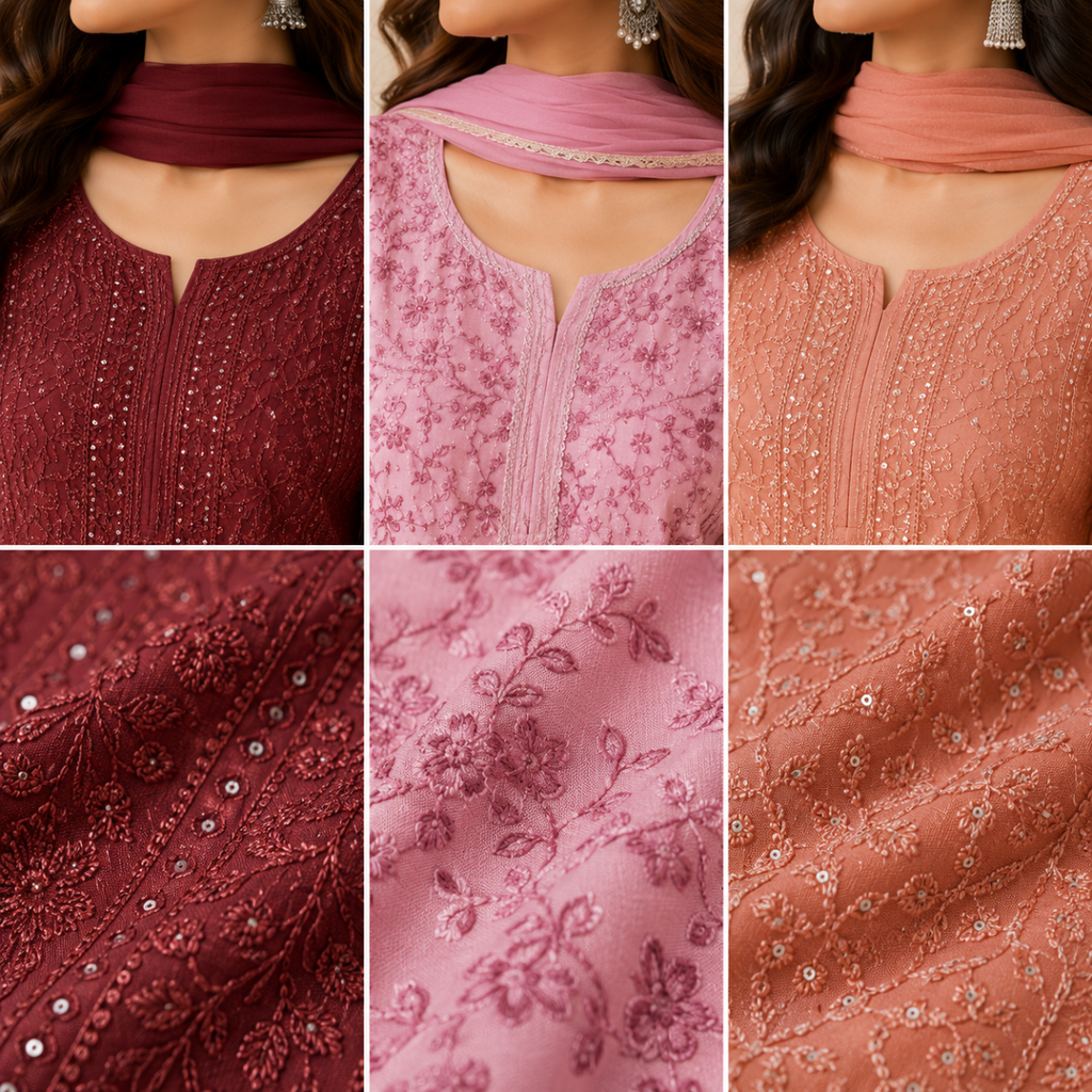 3 Women's Chikankari Kurta Set with Dupatta ( CK4 )