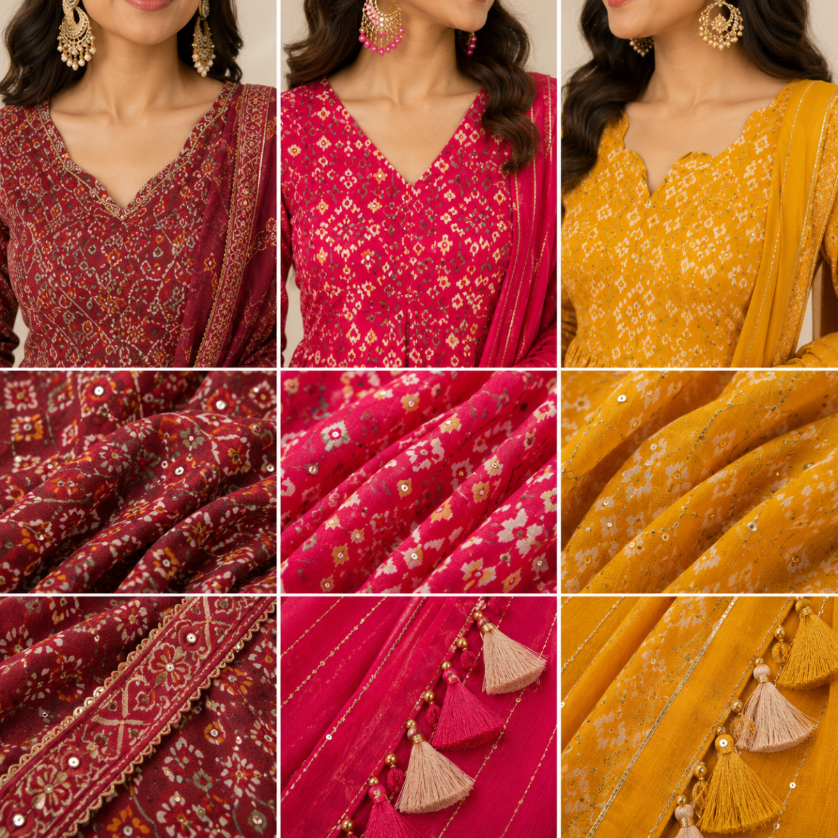 3 Anarkali Style Kurta Set with Dupatta ( A4 )