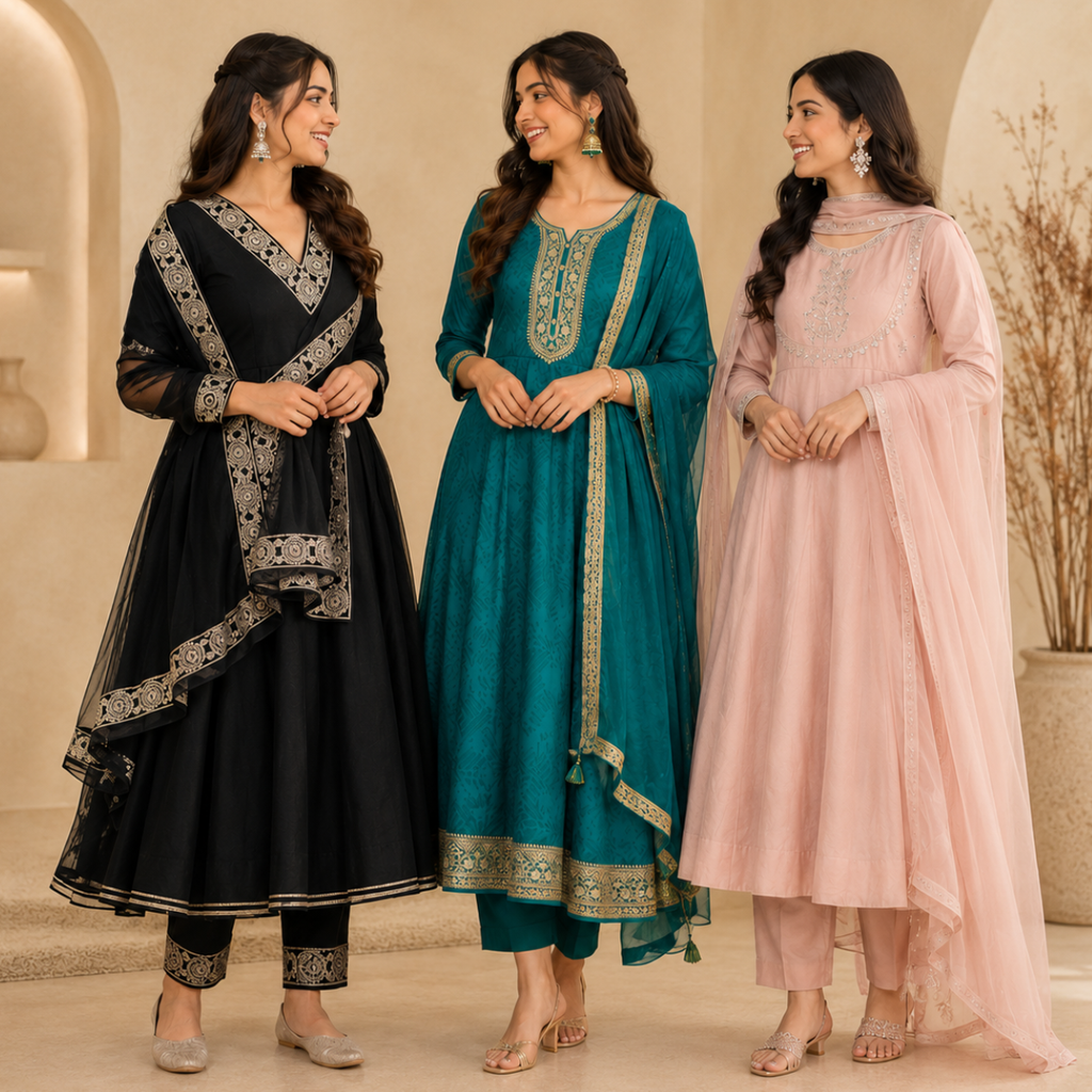 3 Anarkali Style Kurta Set with Dupatta ( A5 )