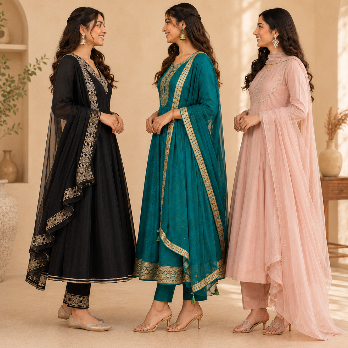 3 Anarkali Style Kurta Set with Dupatta ( A5 )