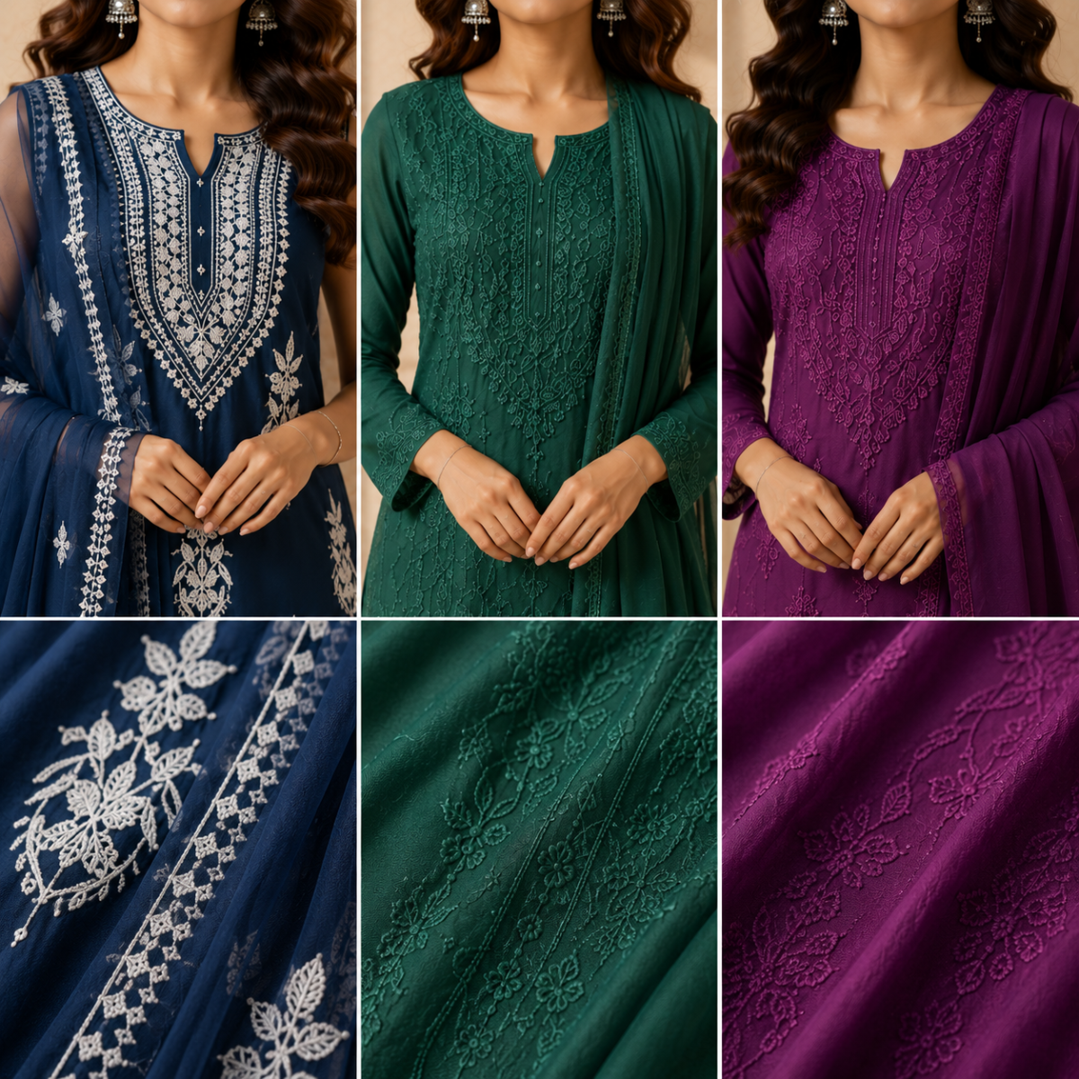 3 Women's Chikankari Kurta Set with Dupatta ( CK5 )