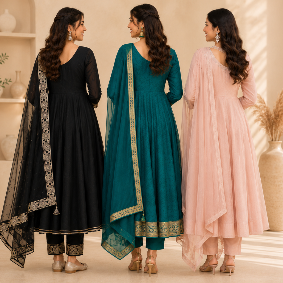 3 Anarkali Style Kurta Set with Dupatta ( A5 )
