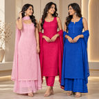 3 Women's Chikankari Kurta Set with Dupatta ( CK1 )