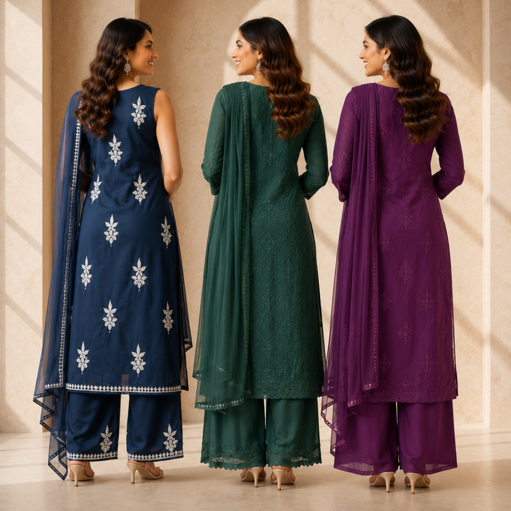 3 Women's Chikankari Kurta Set with Dupatta ( CK5 )