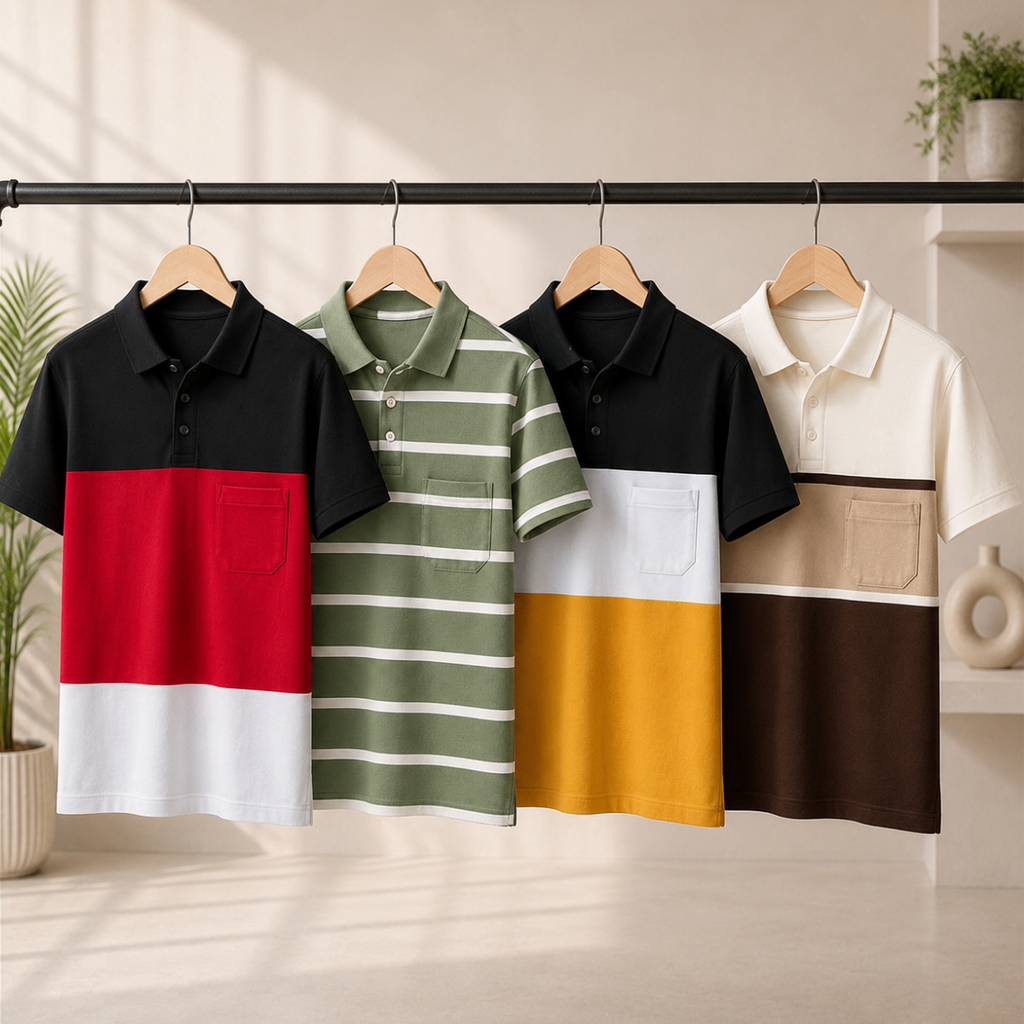 4 Men's Everyday Polo T-Shirts with Pockets ( P-3 )