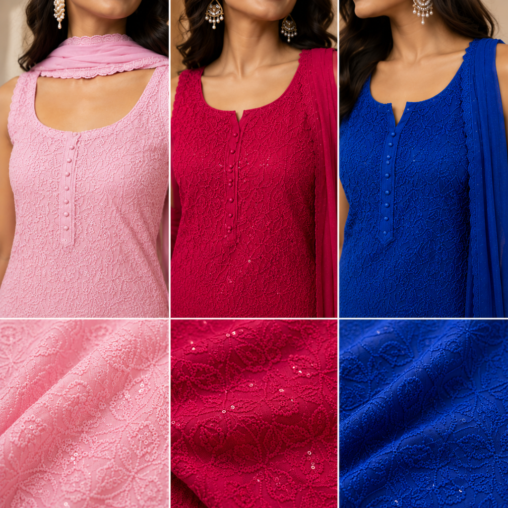 3 Women's Chikankari Kurta Set with Dupatta ( CK1 )