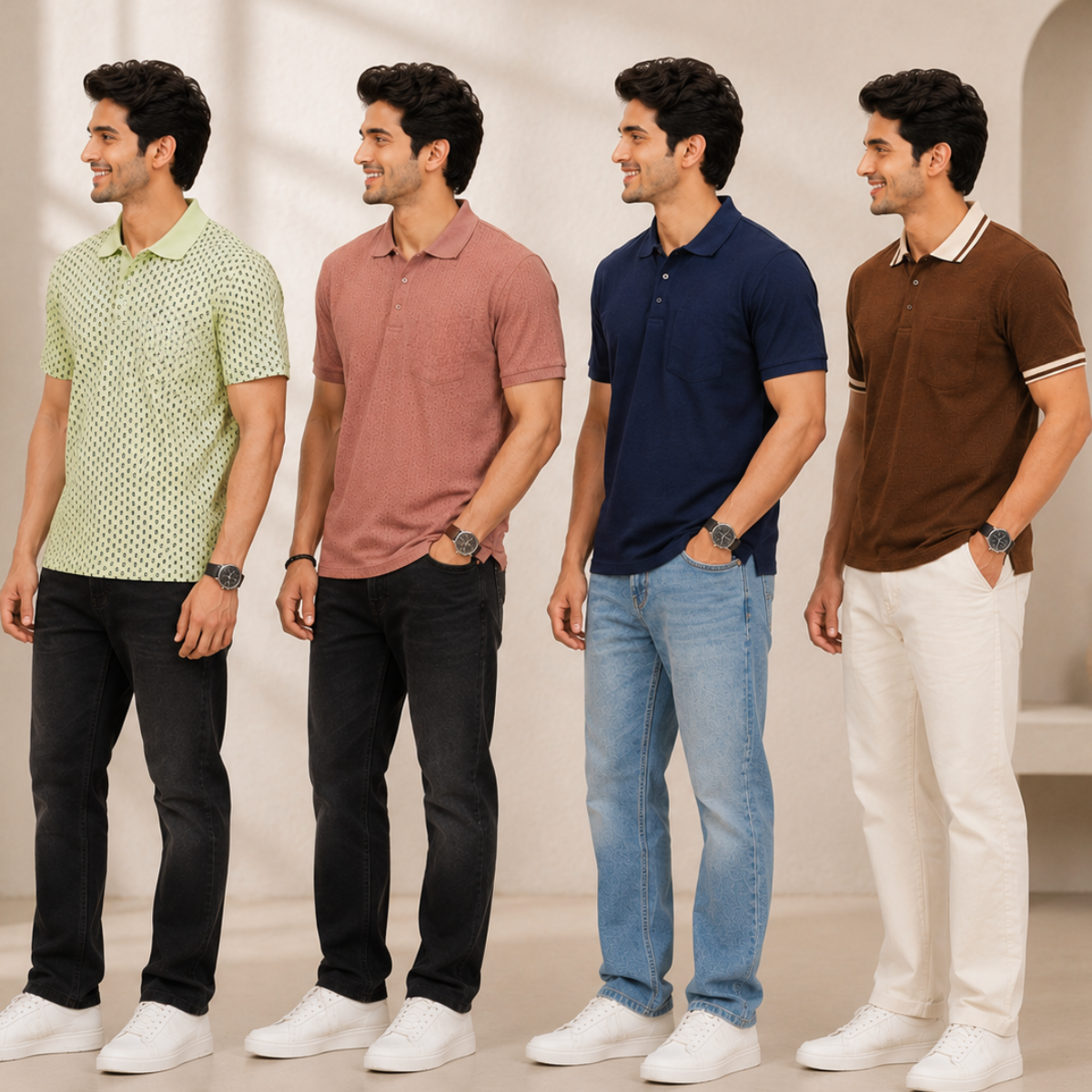 4 Men's Smart Casual Polo with Pockets ( S1 )