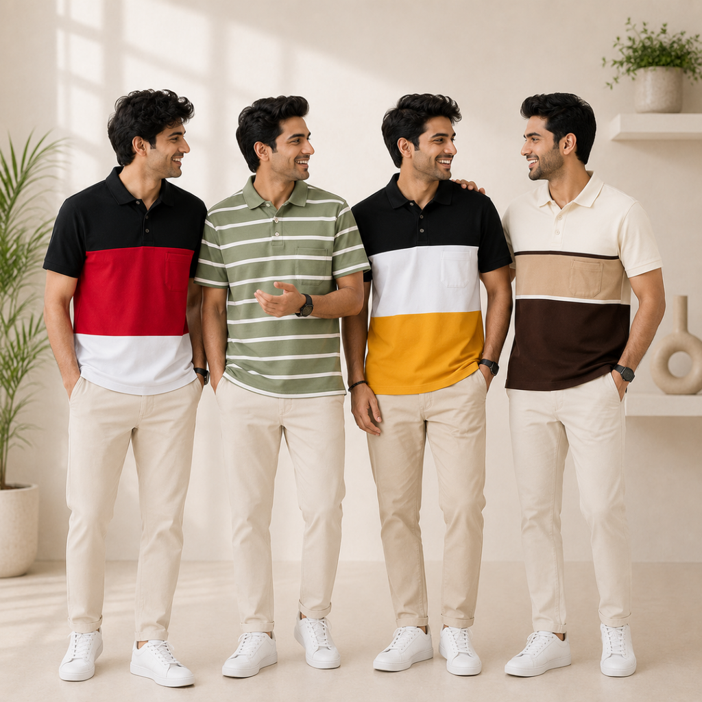 4 Men's Everyday Polo T-Shirts with Pockets ( P-3 )