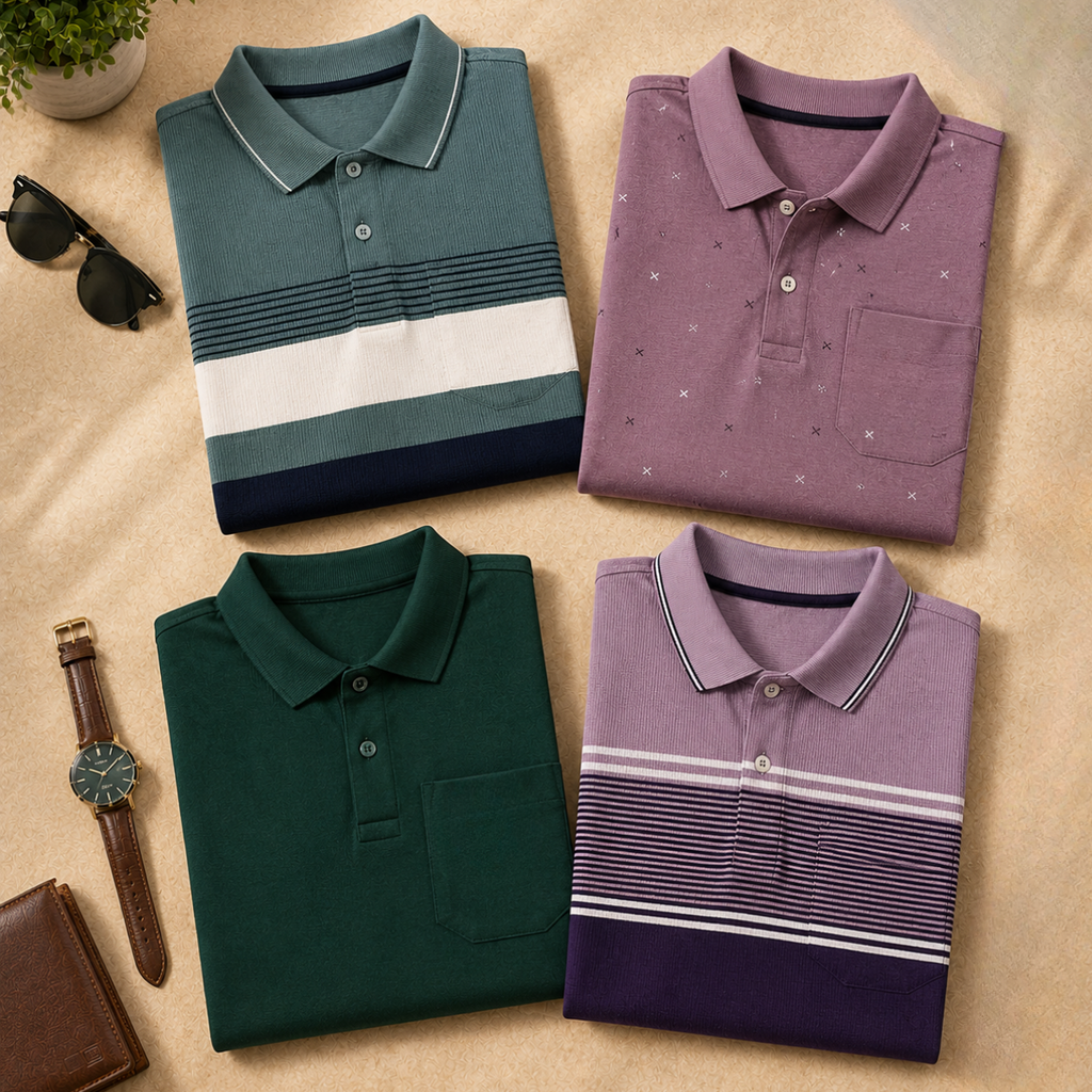 4 Men's Casual Polo Collection With Pockets ( C5 )