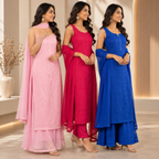 3 Women's Chikankari Kurta Set with Dupatta ( CK1 )