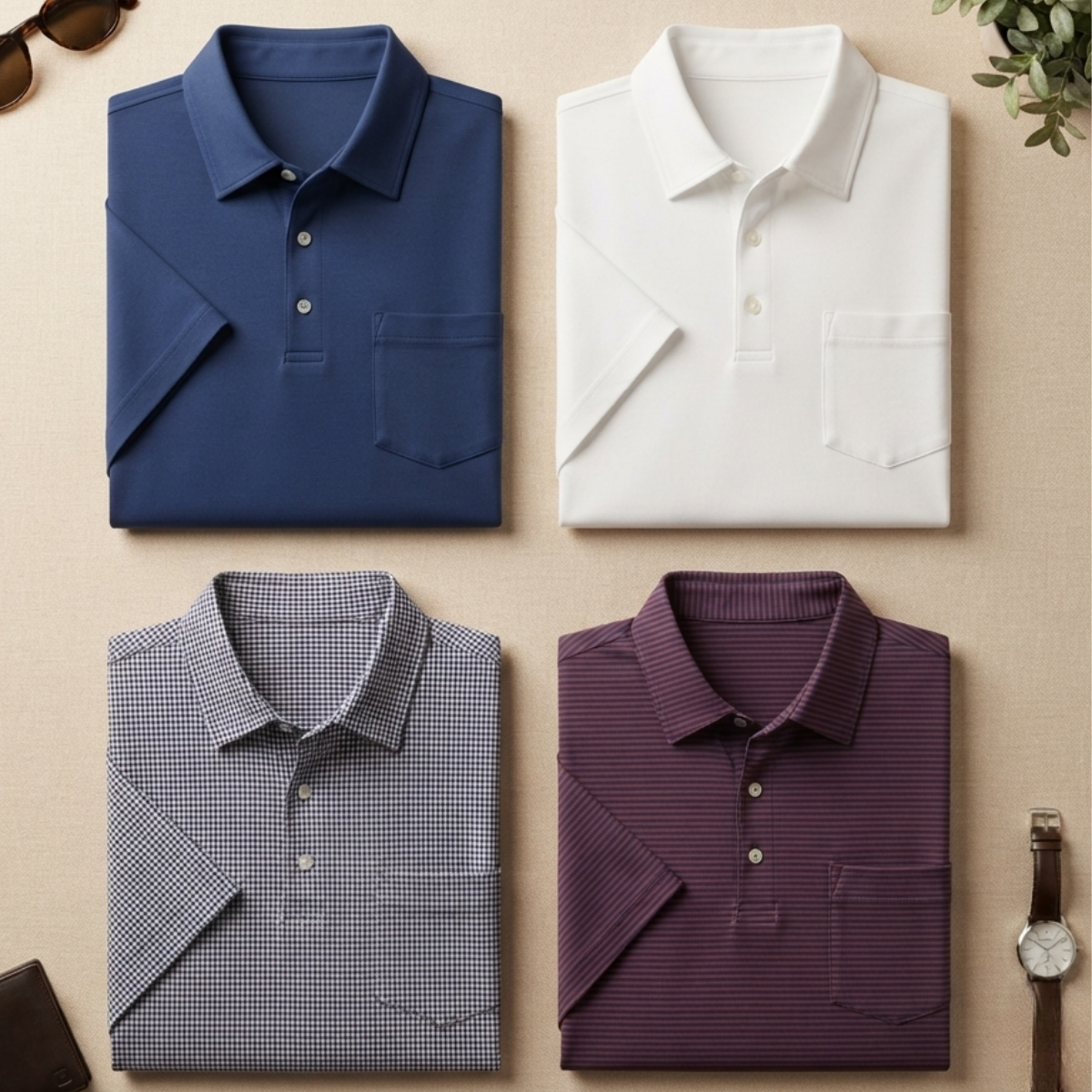 4 Men's Casual Polo Collection With Pockets ( C8 )