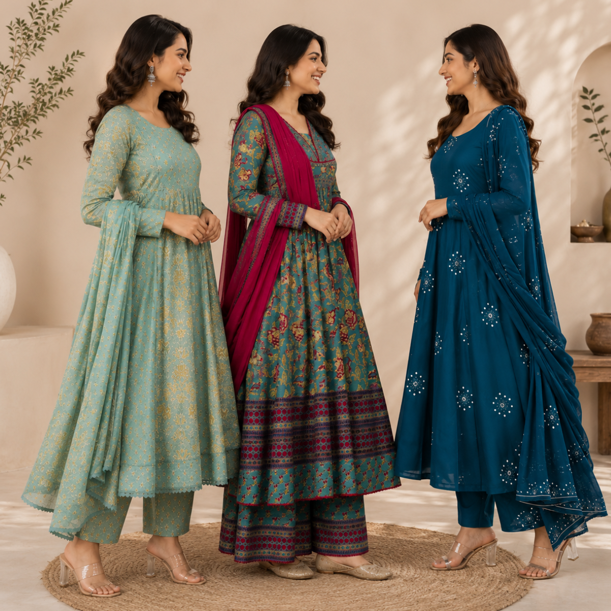 3 Anarkali Style Kurta Set with Dupatta ( A2 )