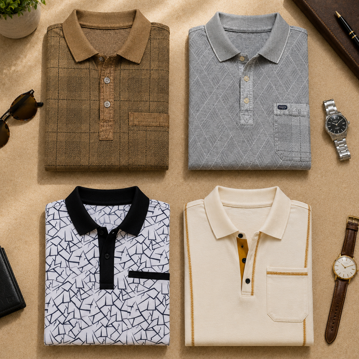 4 Men's Casual Polo Collection With Pockets ( C9 )