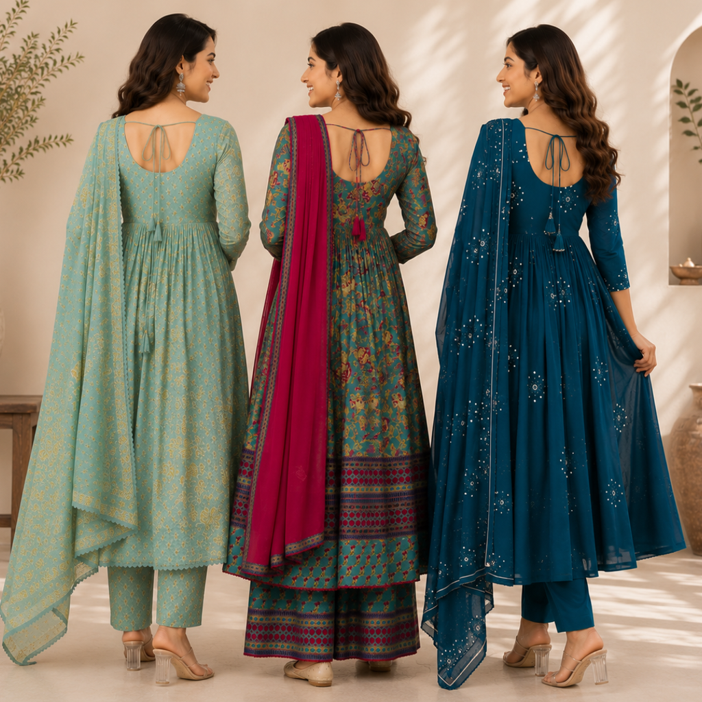 3 Anarkali Style Kurta Set with Dupatta ( A2 )