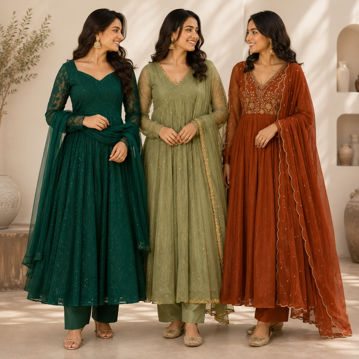 3 Anarkali Style Kurta Set with Dupatta ( A3 )